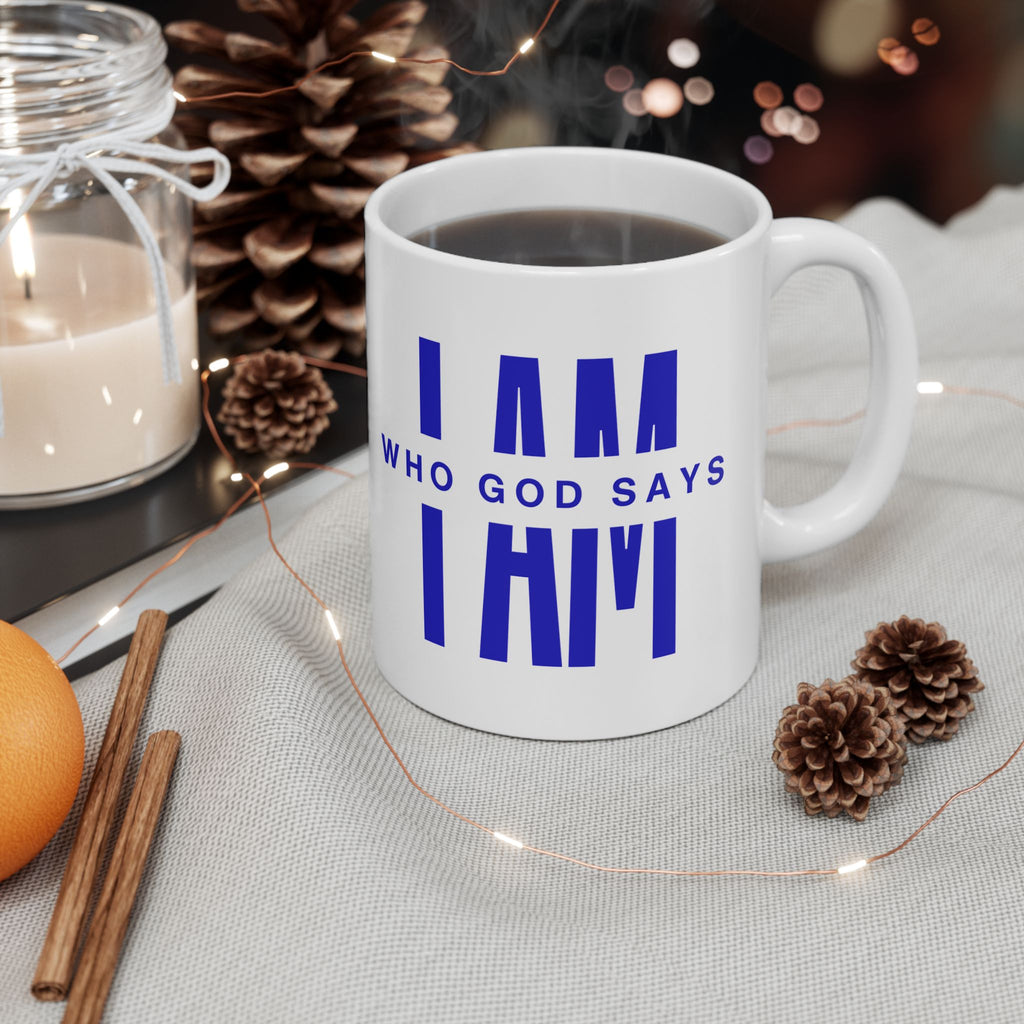 I AM Who God Says I AM - Mug | Royal Blue & White