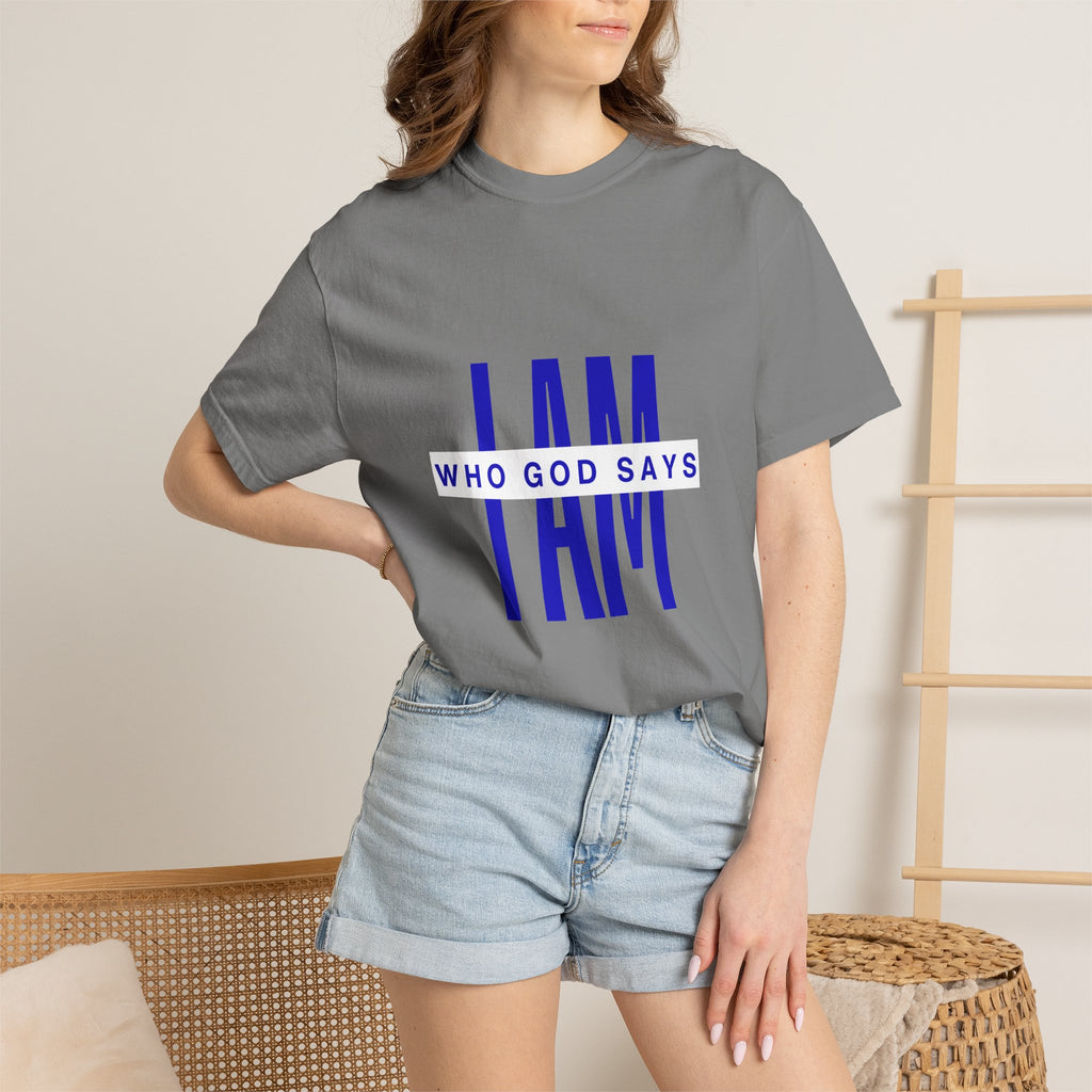 I AM Who God Says I Am T-Shirt | Royal Blue, White